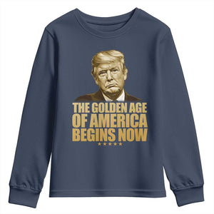Trump 2025 Youth Sweatshirt Golden Age Of America Begins Now Inauguration Speech TS02 Navy Print Your Wear