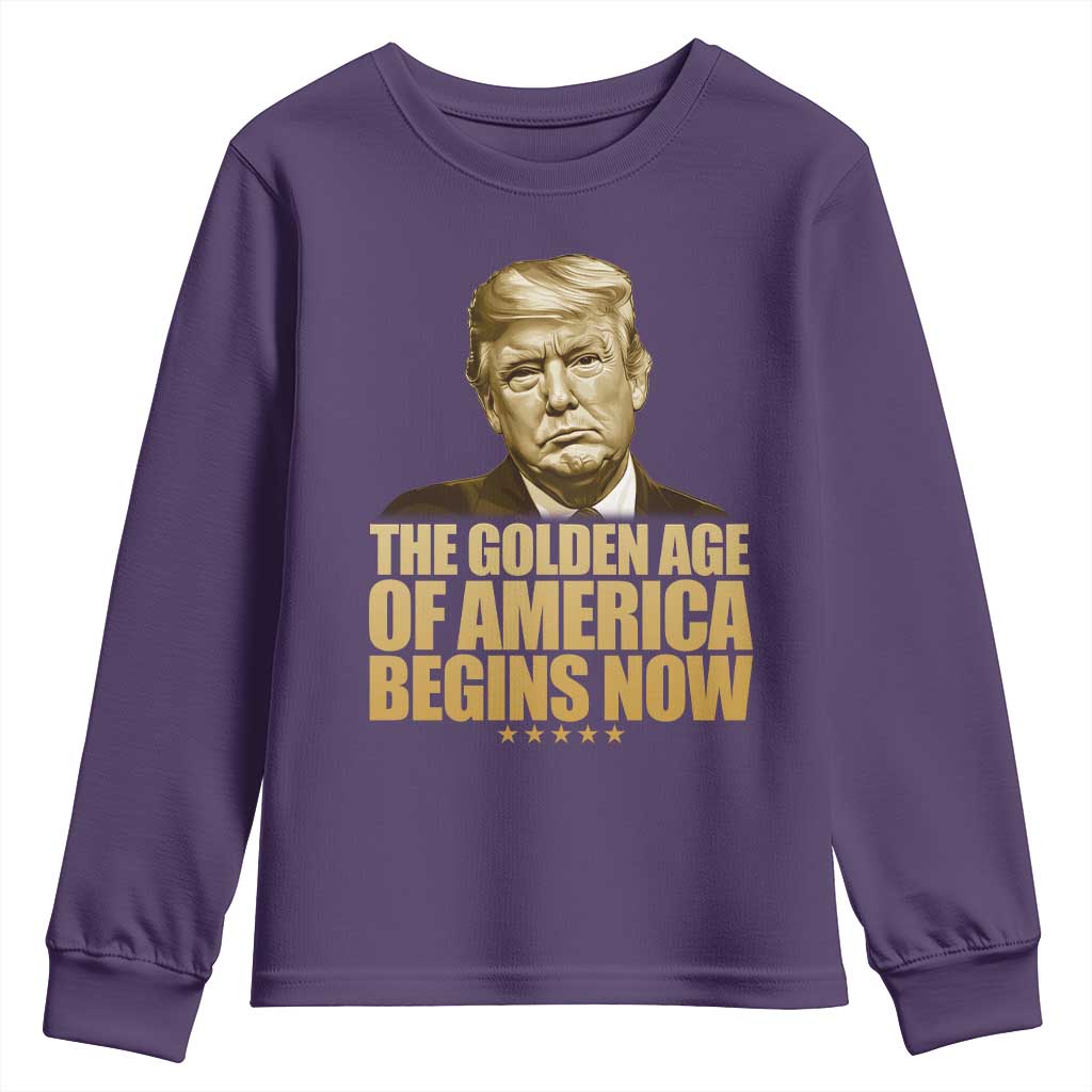Trump 2025 Youth Sweatshirt Golden Age Of America Begins Now Inauguration Speech TS02 Purple Print Your Wear