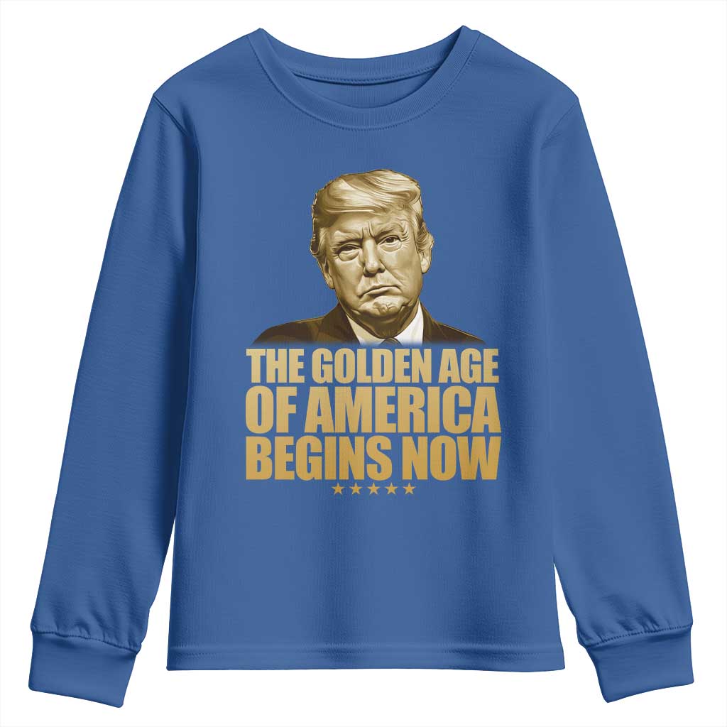 Trump 2025 Youth Sweatshirt Golden Age Of America Begins Now Inauguration Speech TS02 Royal Blue Print Your Wear
