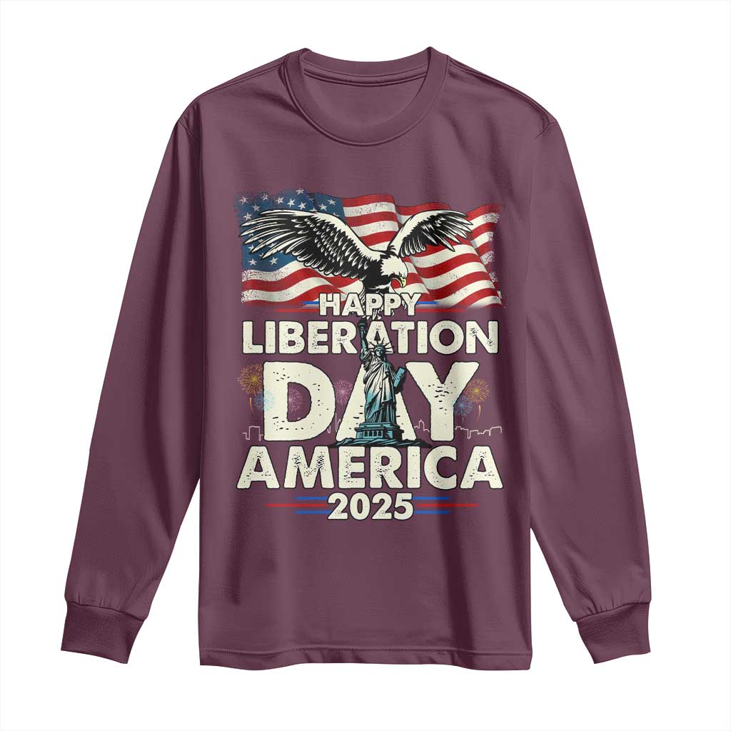 Trump 2025 Long Sleeve Shirt Happy Liberation Day 2025 Trump January 20Th 2025 TS02 Maroon Print Your Wear