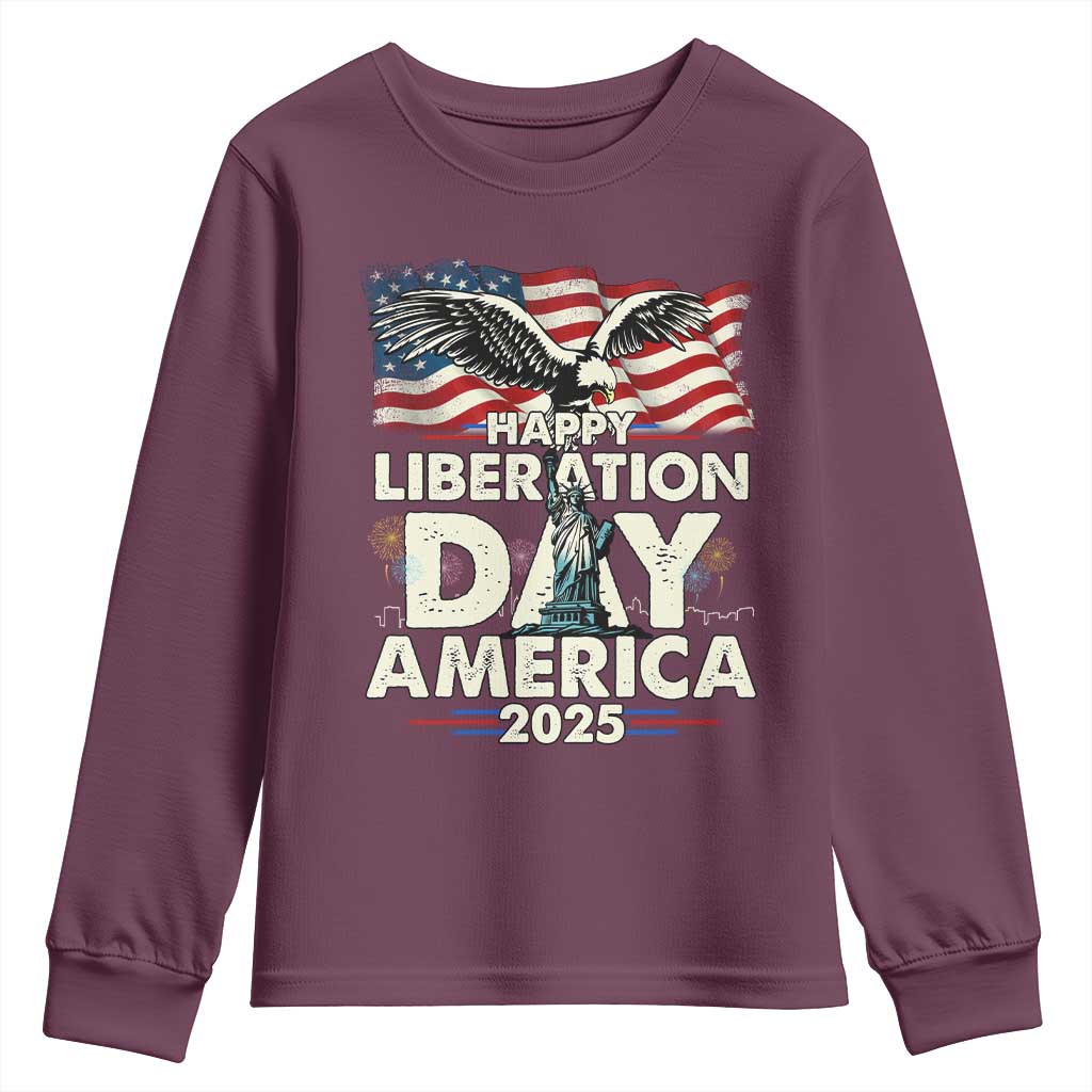 Trump 2025 Youth Sweatshirt Happy Liberation Day 2025 Trump January 20Th 2025 TS02 Maroon Print Your Wear