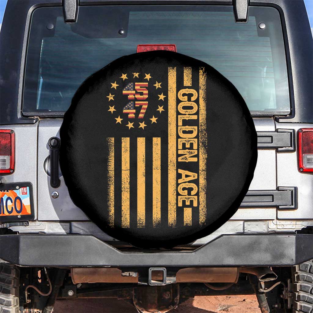 Trump 2025 Spare Tire Cover New Golden Age Of America 47th President TS02 No hole Black Print Your Wear