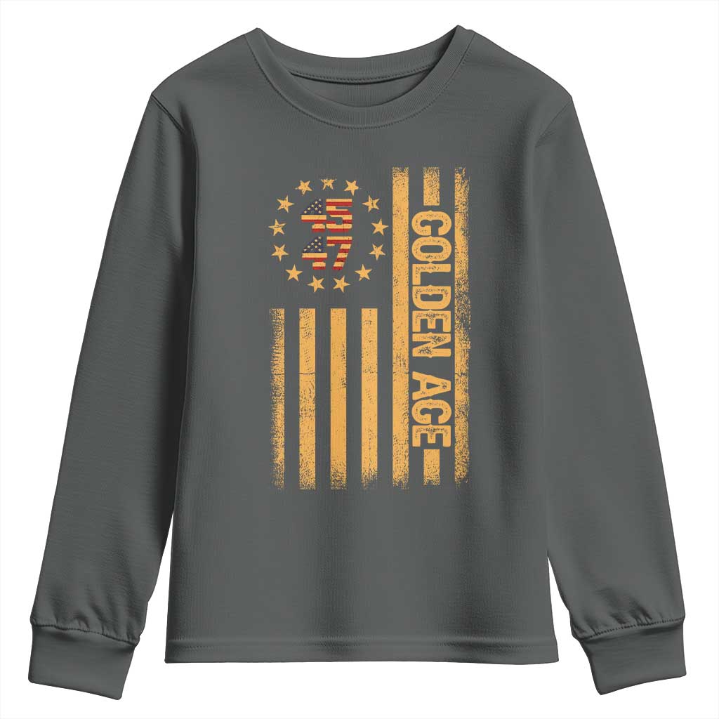 Trump 2025 Youth Sweatshirt New Golden Age Of America 47th President TS02 Dark Heather Print Your Wear