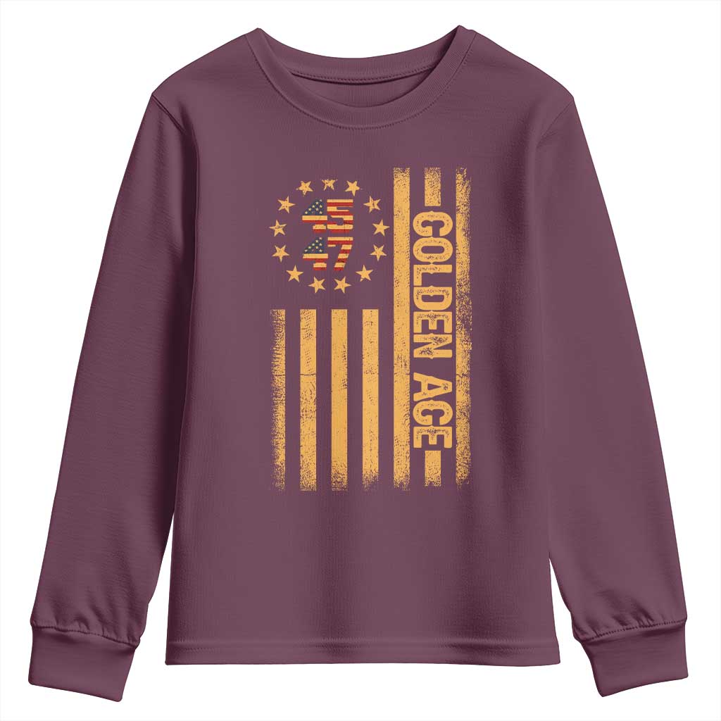 Trump 2025 Youth Sweatshirt New Golden Age Of America 47th President TS02 Maroon Print Your Wear