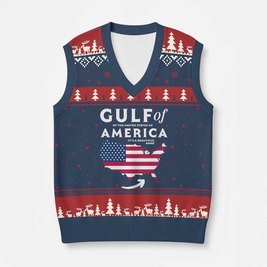 Trump America's Gulf V-Neck Knit Sweater Vest Gulf Of The Usa American Flag Pride Patriotic TS02 Navy Red Print Your Wear