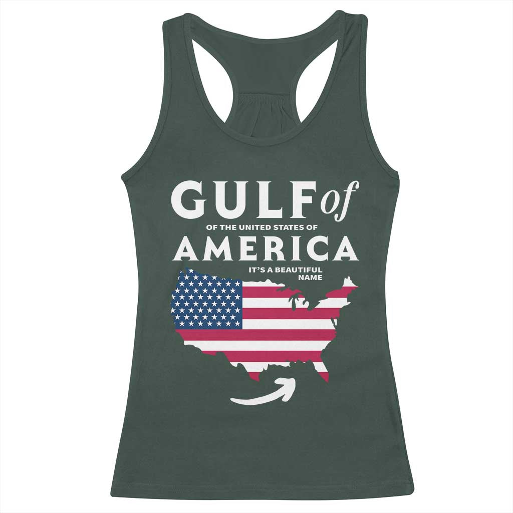 Trump America's Gulf Racerback Tank Top Gulf Of The Usa American Flag Pride Patriotic TS02 Dark Forest Green Print Your Wear