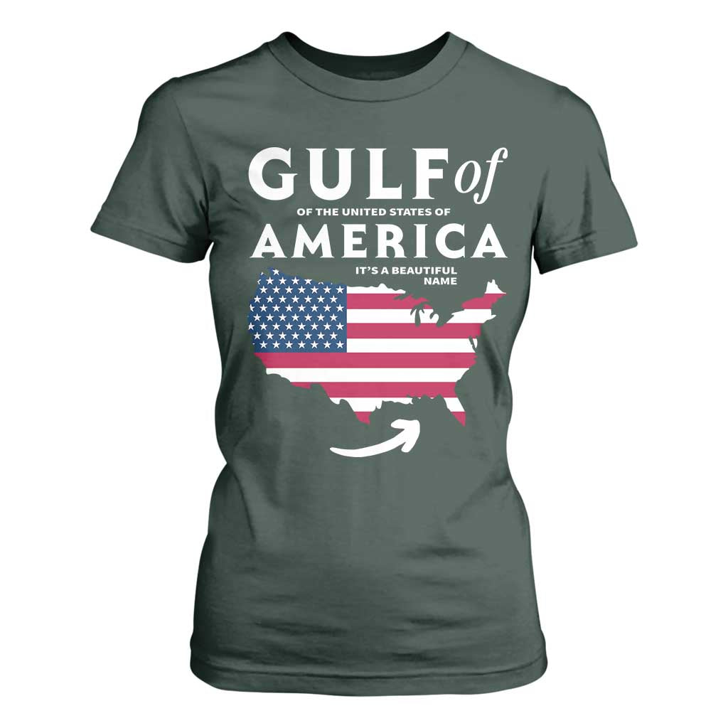 Trump America's Gulf T Shirt For Women Gulf Of The Usa American Flag Pride Patriotic TS02 Dark Forest Green Print Your Wear