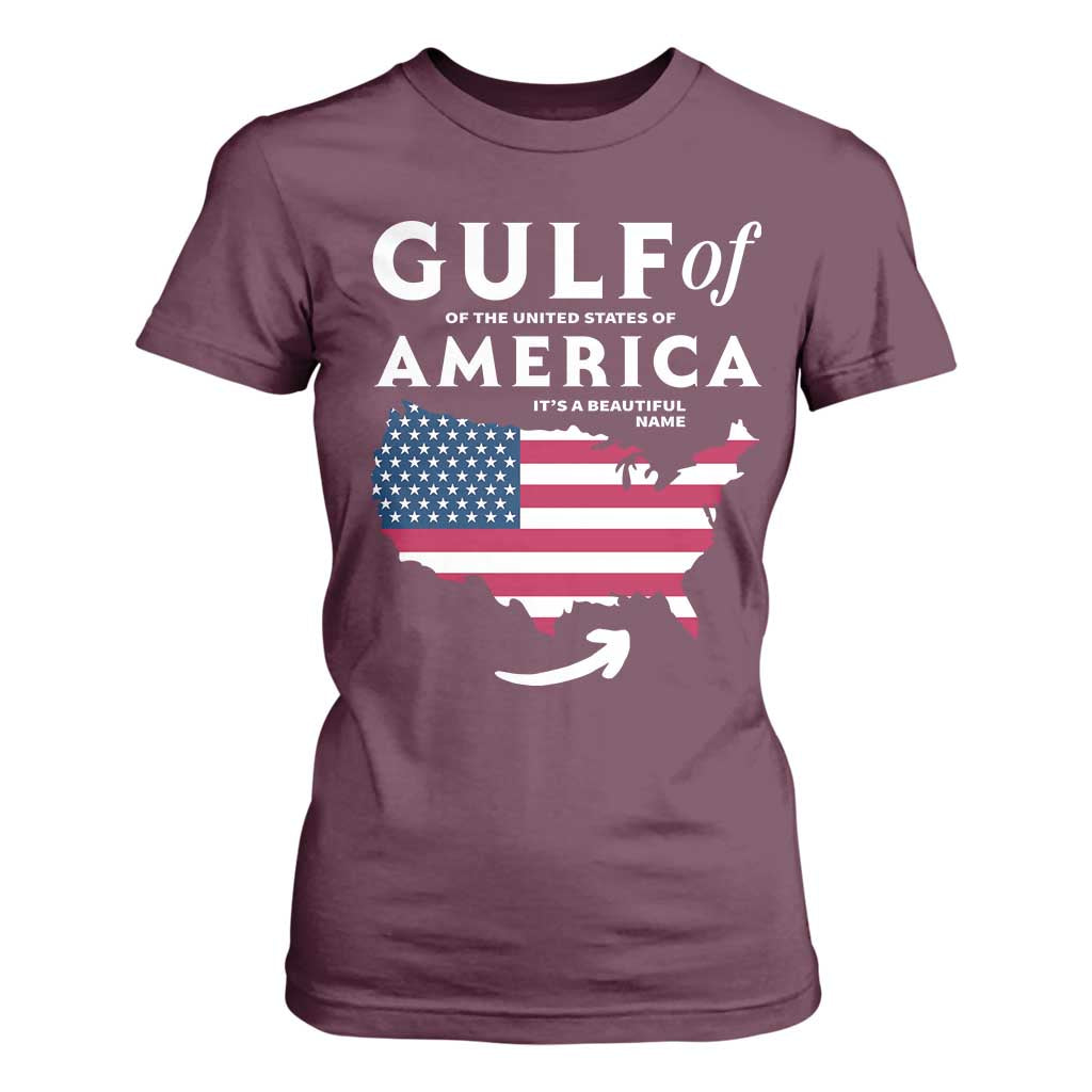 Trump America's Gulf T Shirt For Women Gulf Of The Usa American Flag Pride Patriotic TS02 Maroon Print Your Wear