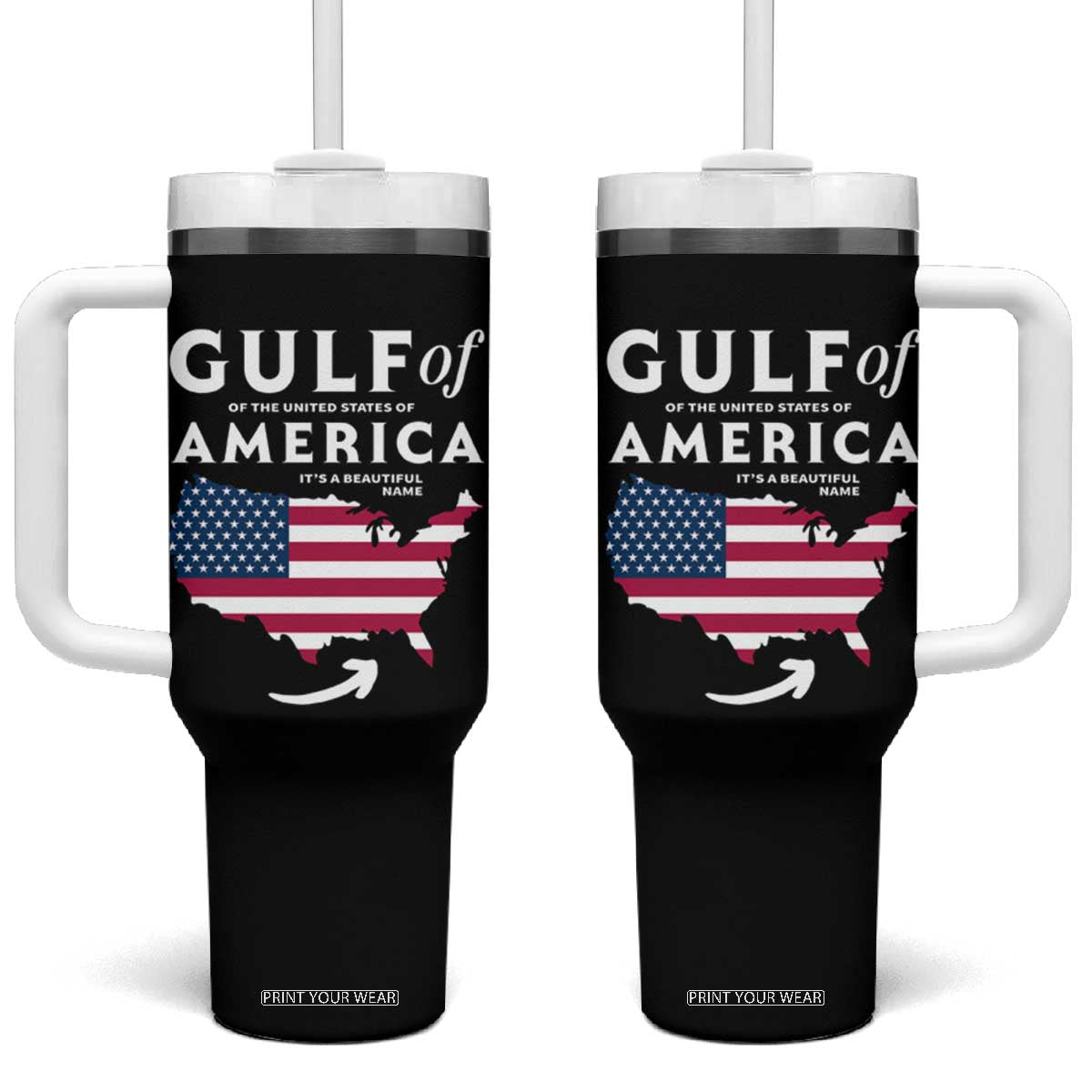 Trump America's Gulf Tumbler With Handle Gulf Of The Usa American Flag Pride Patriotic TS02 One Size: 40 oz Black Print Your Wear