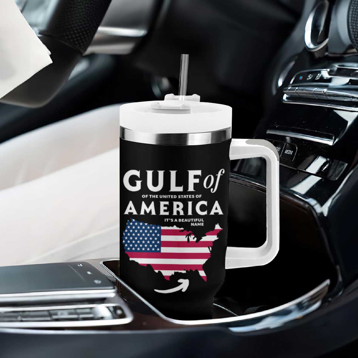 Trump America's Gulf Tumbler With Handle Gulf Of The Usa American Flag Pride Patriotic TS02 Print Your Wear