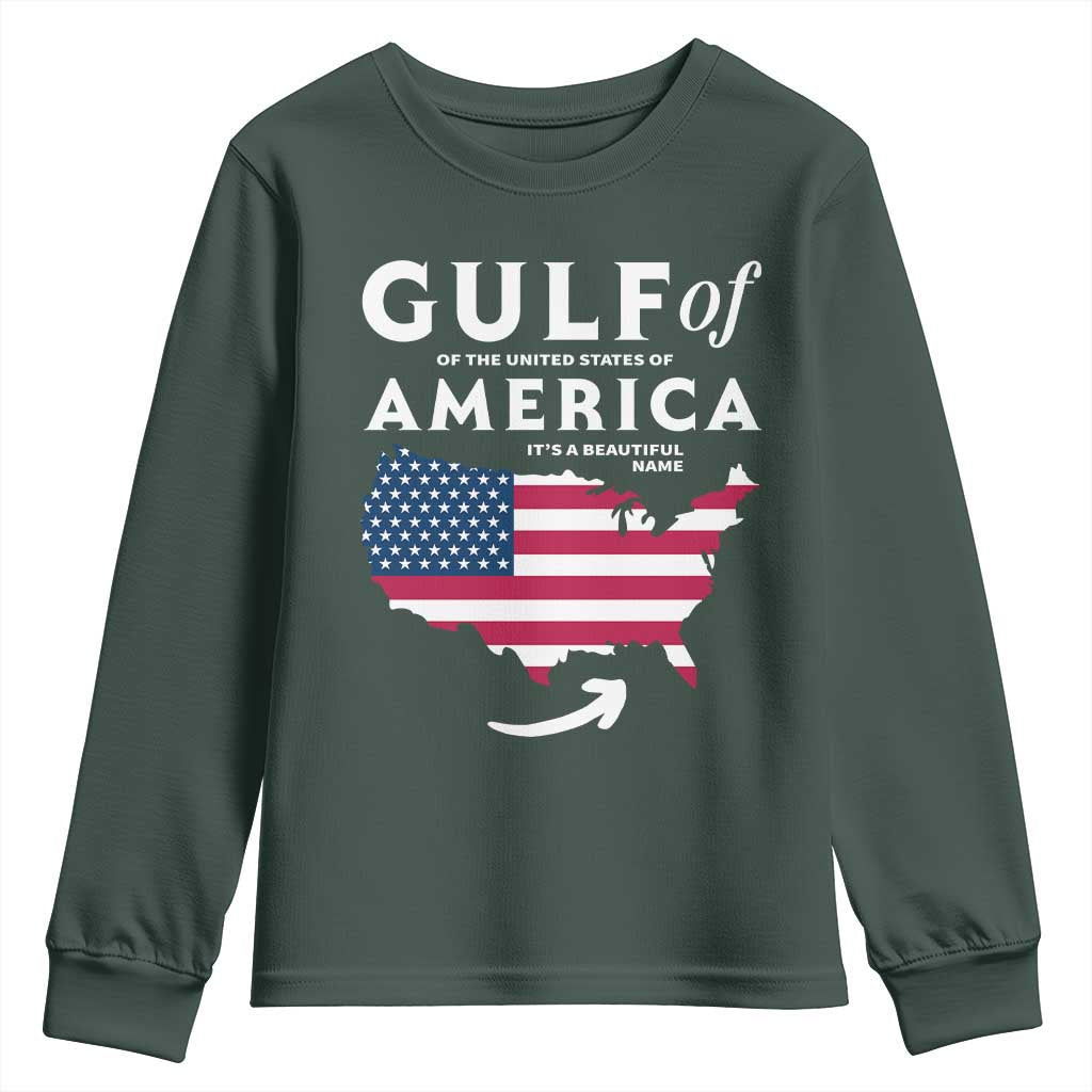 Trump America's Gulf Youth Sweatshirt Gulf Of The Usa American Flag Pride Patriotic TS02 Dark Forest Green Print Your Wear