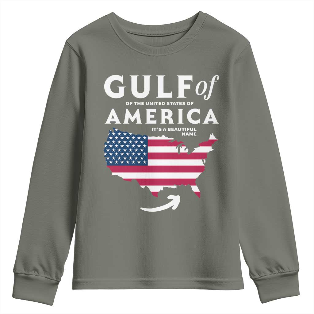 Trump America's Gulf Youth Sweatshirt Gulf Of The Usa American Flag Pride Patriotic TS02 Military Green Print Your Wear