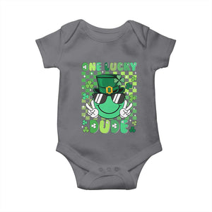 Retro St Patrick's Day Baby Onesie One Lucky Dude Green Checkered Heart Groovy TS02 Charcoal Print Your Wear