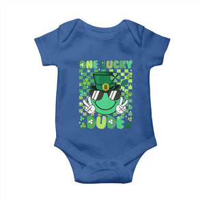 Retro St Patrick's Day Baby Onesie One Lucky Dude Green Checkered Heart Groovy TS02 Royal Blue Print Your Wear