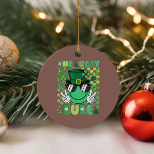 Retro St Patrick's Day Ceramic Ornament One Lucky Dude Green Checkered Heart Groovy TS02 1pc Mocha Print Your Wear