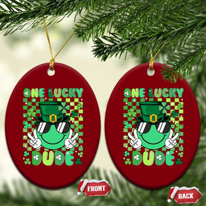 Retro St Patrick's Day Ceramic Ornament One Lucky Dude Green Checkered Heart Groovy TS02 Print Your Wear