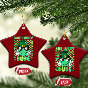 Retro St Patrick's Day Ceramic Ornament One Lucky Dude Green Checkered Heart Groovy TS02 Print Your Wear