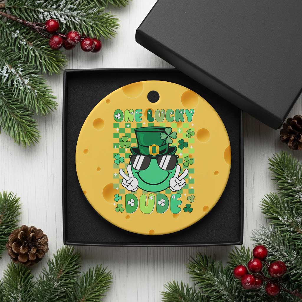 Retro St Patrick's Day Ceramic Ornament One Lucky Dude Green Checkered Heart Groovy TS02 1pc Yellow Cheese Print Your Wear