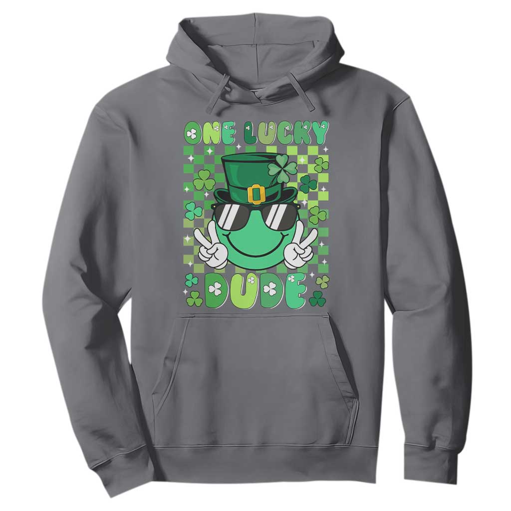 Retro St Patrick's Day Hoodie One Lucky Dude Green Checkered Heart Groovy TS02 Charcoal Print Your Wear
