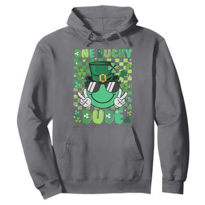Retro St Patrick's Day Hoodie One Lucky Dude Green Checkered Heart Groovy TS02 Charcoal Print Your Wear