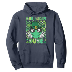 Retro St Patrick's Day Hoodie One Lucky Dude Green Checkered Heart Groovy TS02 Navy Print Your Wear