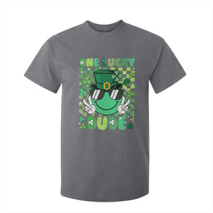 Retro St Patrick's Day T Shirt For Kid One Lucky Dude Green Checkered Heart Groovy TS02 Charcoal Print Your Wear