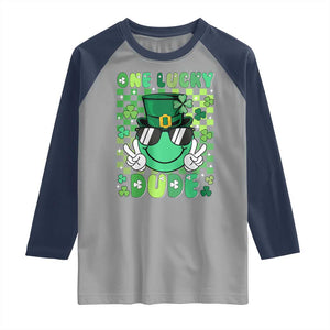 Retro St Patrick's Day Raglan Shirt One Lucky Dude Green Checkered Heart Groovy TS02 Sport Gray Navy Print Your Wear