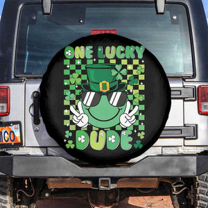 Retro St Patrick's Day Spare Tire Cover One Lucky Dude Green Checkered Heart Groovy TS02 No hole Black Print Your Wear