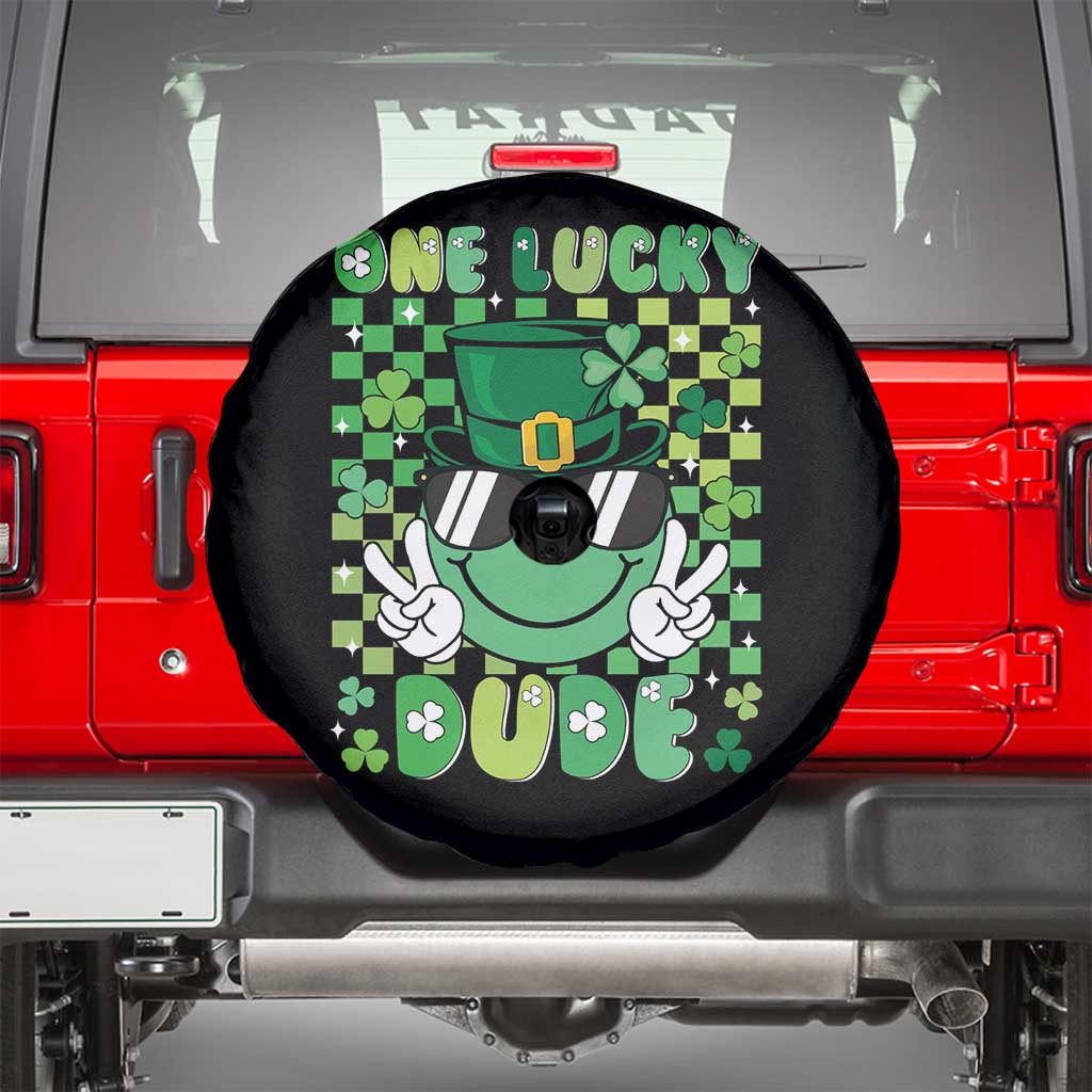 Retro St Patrick's Day Spare Tire Cover One Lucky Dude Green Checkered Heart Groovy TS02 Black Print Your Wear