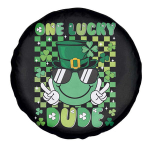 Retro St Patrick's Day Spare Tire Cover One Lucky Dude Green Checkered Heart Groovy TS02 Print Your Wear