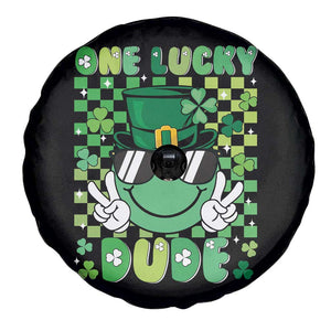 Retro St Patrick's Day Spare Tire Cover One Lucky Dude Green Checkered Heart Groovy TS02 Print Your Wear