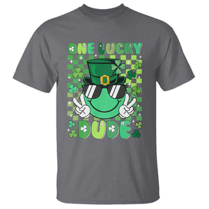 Retro St Patrick's Day T Shirt One Lucky Dude Green Checkered Heart Groovy TS02 Charcoal Print Your Wear