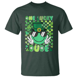 Retro St Patrick's Day T Shirt One Lucky Dude Green Checkered Heart Groovy TS02 Dark Forest Green Print Your Wear