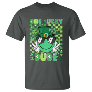 Retro St Patrick's Day T Shirt One Lucky Dude Green Checkered Heart Groovy TS02 Dark Heather Print Your Wear