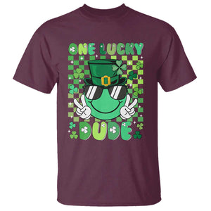 Retro St Patrick's Day T Shirt One Lucky Dude Green Checkered Heart Groovy TS02 Maroon Print Your Wear