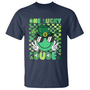 Retro St Patrick's Day T Shirt One Lucky Dude Green Checkered Heart Groovy TS02 Navy Print Your Wear