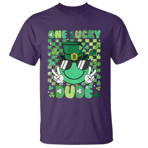 Retro St Patrick's Day T Shirt One Lucky Dude Green Checkered Heart Groovy TS02 Purple Print Your Wear