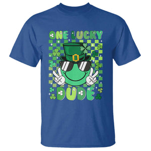 Retro St Patrick's Day T Shirt One Lucky Dude Green Checkered Heart Groovy TS02 Royal Blue Print Your Wear
