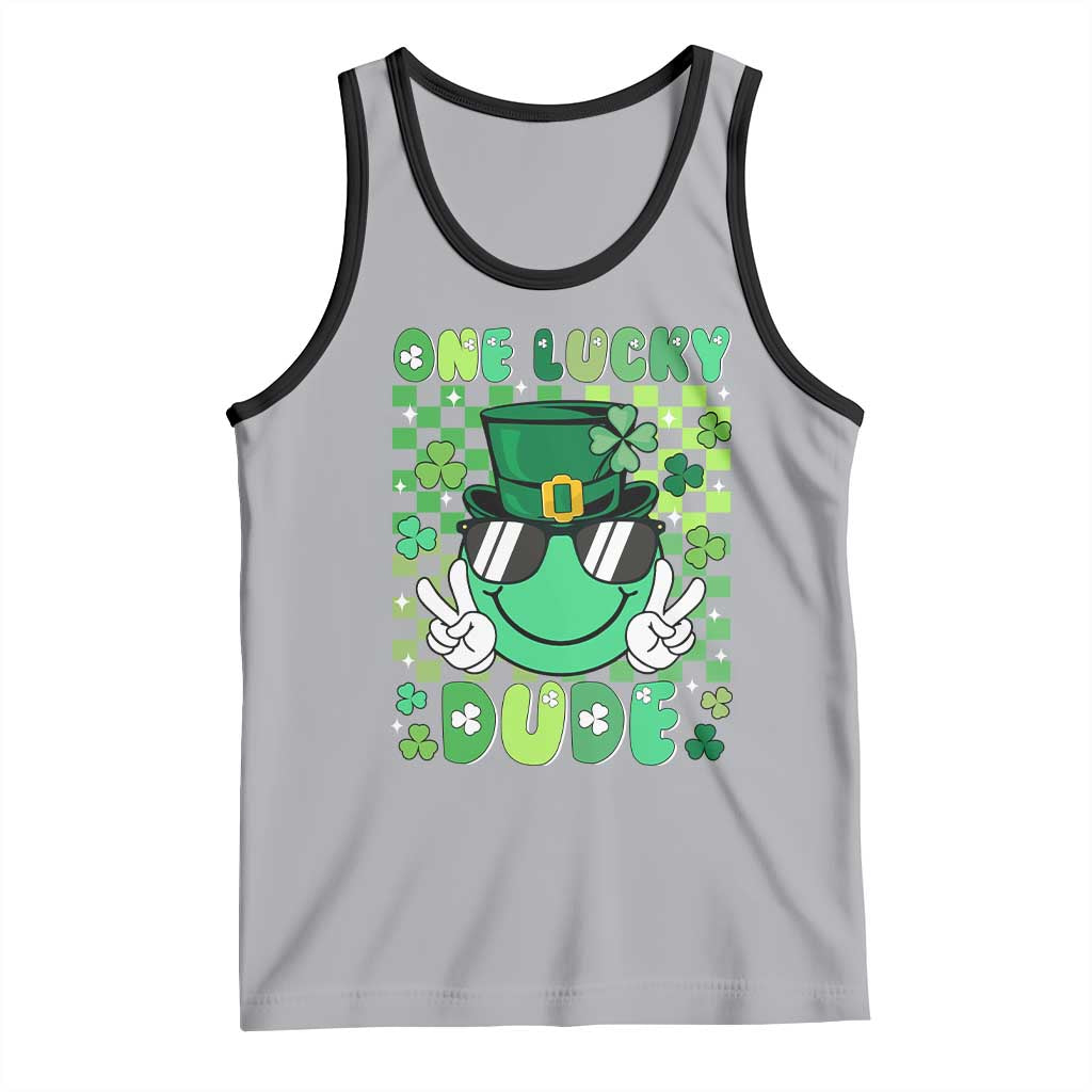 Retro St Patrick's Day Tank Top One Lucky Dude Green Checkered Heart Groovy TS02 Athletic Heather Black Print Your Wear
