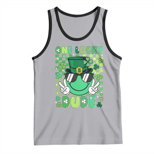 Retro St Patrick's Day Tank Top One Lucky Dude Green Checkered Heart Groovy TS02 Athletic Heather Black Print Your Wear