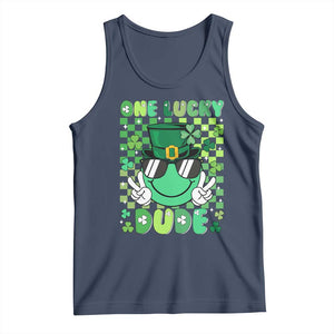 Retro St Patrick's Day Tank Top One Lucky Dude Green Checkered Heart Groovy TS02 Navy Print Your Wear