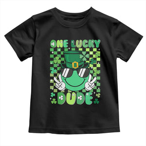 Retro St Patrick's Day Toddler T Shirt One Lucky Dude Green Checkered Heart Groovy TS02 Black Print Your Wear