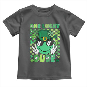 Retro St Patrick's Day Toddler T Shirt One Lucky Dude Green Checkered Heart Groovy TS02 Dark Heather Print Your Wear
