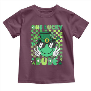 Retro St Patrick's Day Toddler T Shirt One Lucky Dude Green Checkered Heart Groovy TS02 Maroon Print Your Wear