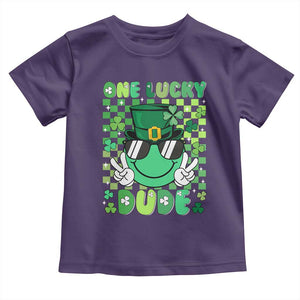Retro St Patrick's Day Toddler T Shirt One Lucky Dude Green Checkered Heart Groovy TS02 Purple Print Your Wear