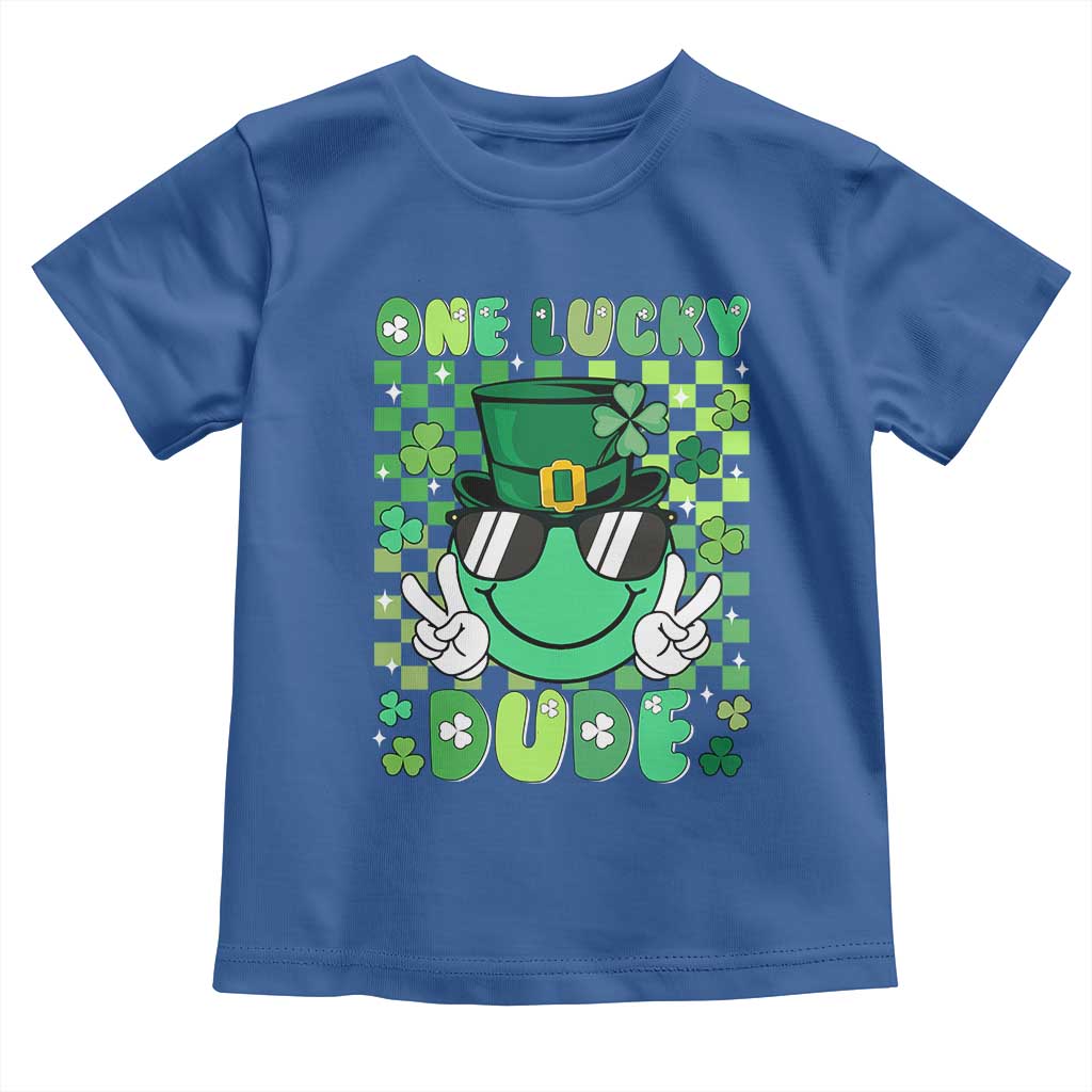 Retro St Patrick's Day Toddler T Shirt One Lucky Dude Green Checkered Heart Groovy TS02 Royal Blue Print Your Wear