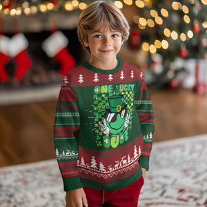 Retro St Patrick's Day Knit Sweatshirt One Lucky Dude Green Checkered Heart Groovy TS02 Christmas Print Your Wear