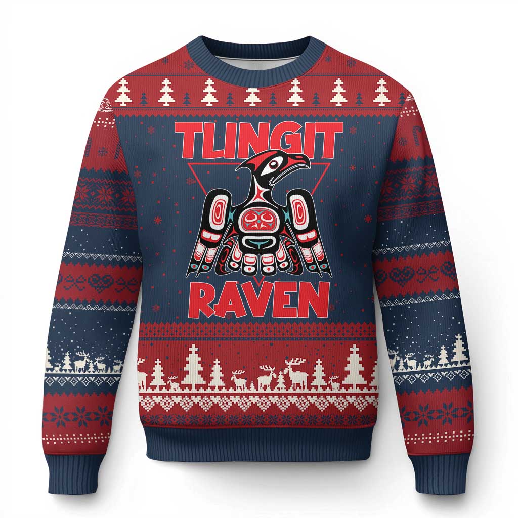 Tlingit Raven Totem Ugly Christmas Sweater Alaska Native Tribal Art Design TS02 Navy Red Print Your Wear