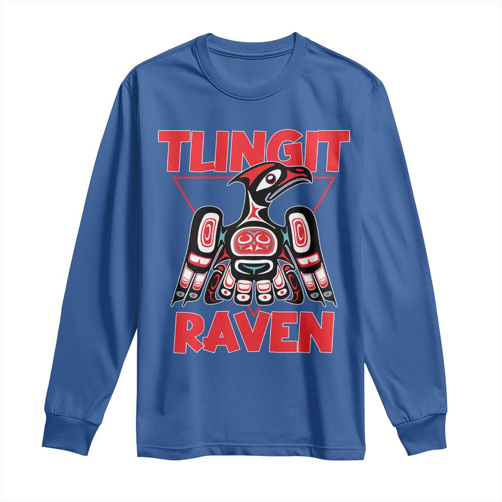 Tlingit Raven Totem Long Sleeve Shirt Alaska Native Tribal Art Design TS02 Royal Blue Print Your Wear