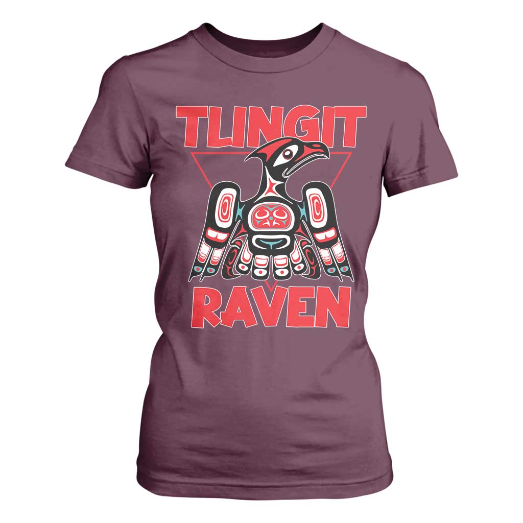 Tlingit Raven Totem T Shirt For Women Alaska Native Tribal Art Design TS02 Maroon Print Your Wear